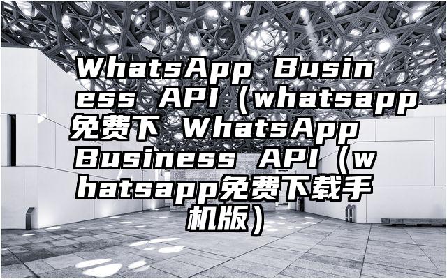 WhatsApp Business API（whatsapp免费下 WhatsApp Business API（whatsapp免费下载手机版）